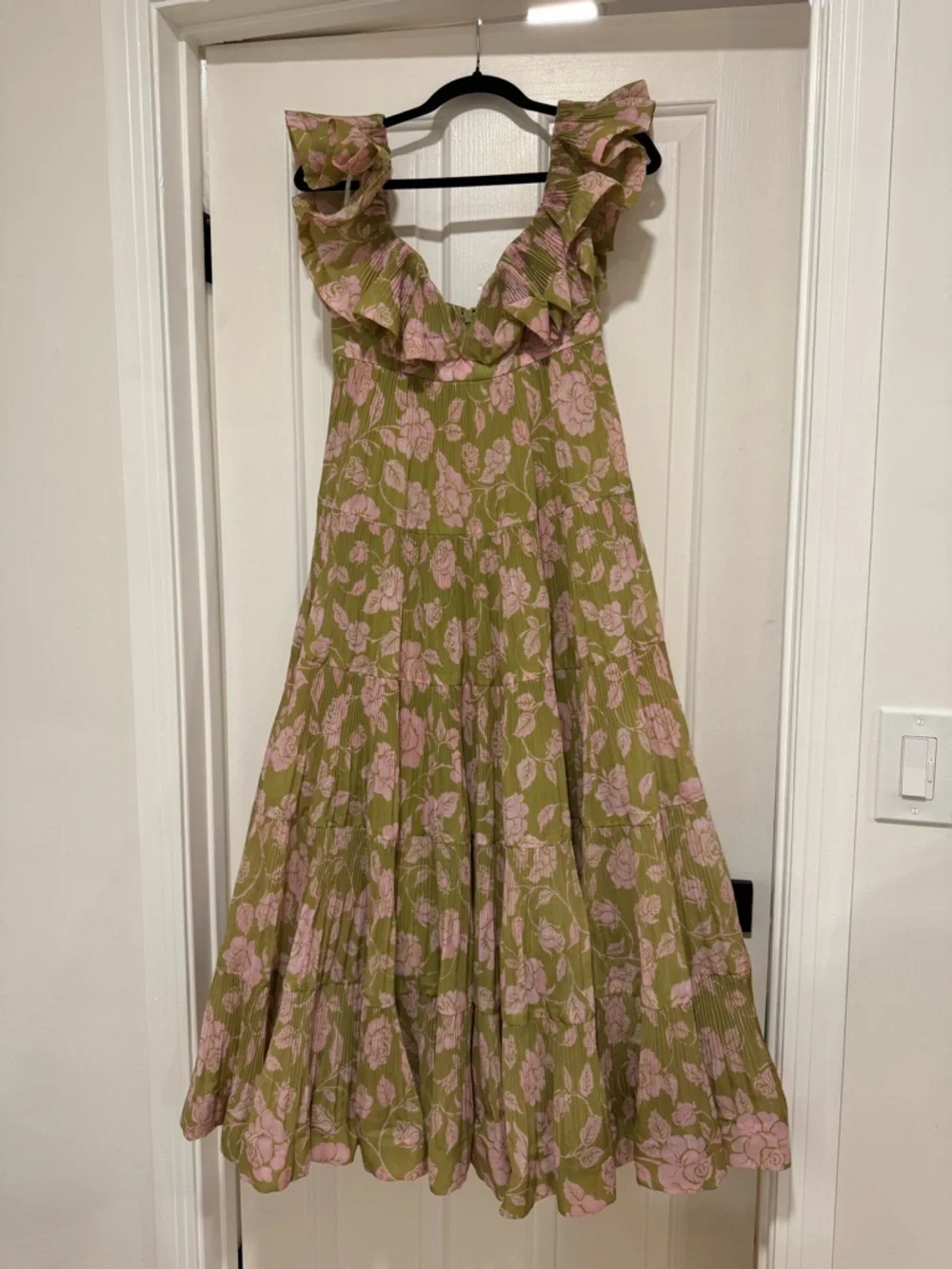 Zimmermann Olive Green Dress with Pink Floral Print - Picture 1 of 8